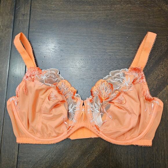 Wacoal In Bloom Embroidered Lace Bra Womens 34DD Orange Coral Lace Embroidered - Picture 3 of 11